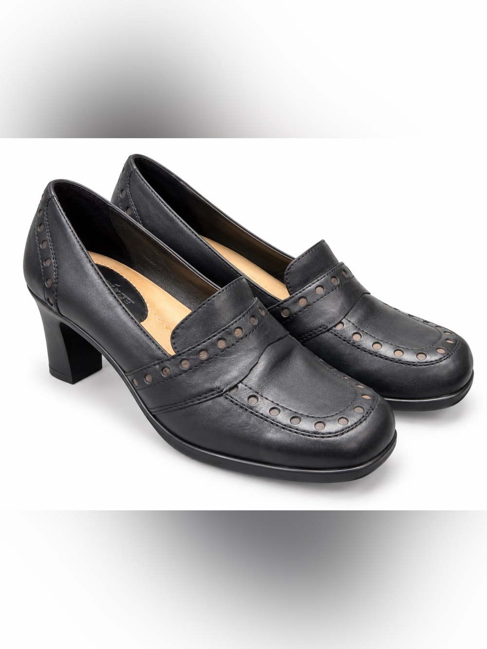 Earth Lanterna Black Leather Loafer Pumps Block Heel Women’s Size 8B
